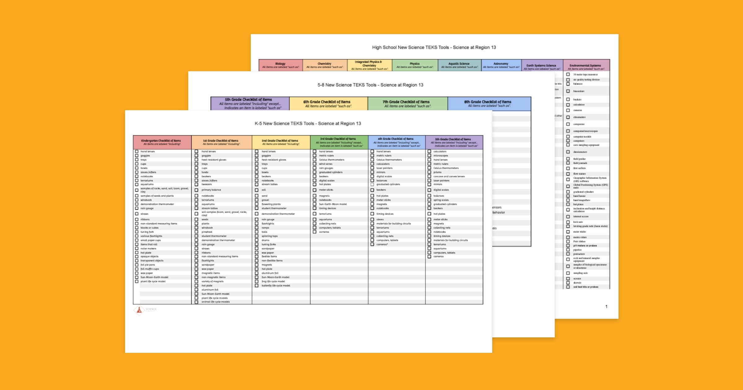 New Science TEKS Tools Checklists ESC Region 13