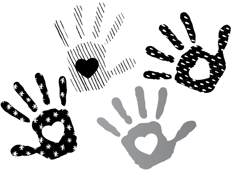 handprints with hearts